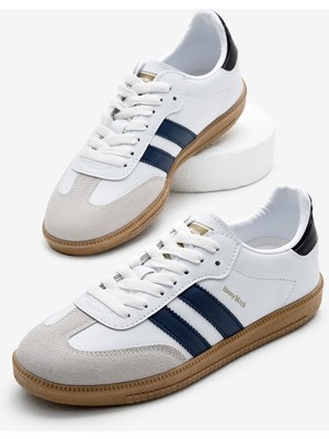 Tonny Black Unisex Beyaz Lacivert Termo Taban Yanı Şeritli Bağcıklı Spor Ayakkabı