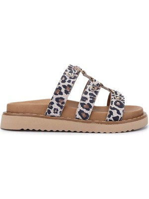 Tamer Tanca Kadın Hakiki Deri Bej Leopar Düz Terlik 838 254 Bn Trlk Y25 Bej Leopar