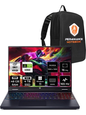 Acer Predator Helios Neo 16 Intel Core I7 14650HX 48GB 4tb SSD RTX4060/8GB 140W 16" Fhd+ 180Hz Windows 11 Home Taşınabilir Bilgisayar & Per4 Çanta NHQQVEY002P370