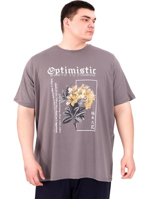 Mode Xl Büyük Beden Erkek T-Shirt Bisiklet Yaka Optımıstıc U25028 Füme