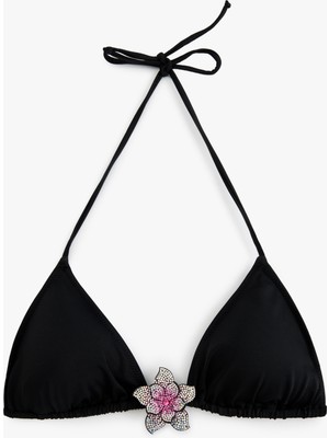 Koton Taşlı Çiçek Aksesuar Detaylı Üçgen Bikini Üstü