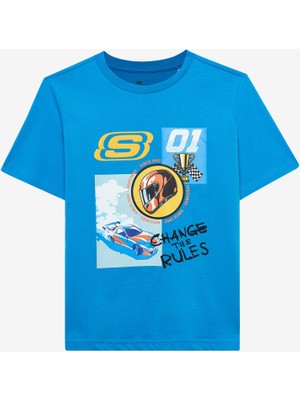 Skechers B Regular Fit Graphic Tee T-Shirt Büyük Erkek Çocuk Mavi Tshirt Sk2510113-315