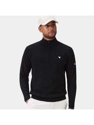 Macade Merinos Yün Yarım Fermuar Kazak Siyah KN20210605S