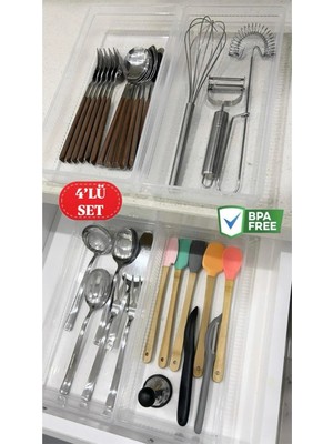 4 Adet Bade Xl Çekmece Içi Bıçaklık & Kaşıklık Organizer Kepçe Spatula Düzenleyici Kutu