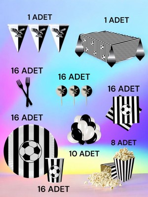 16 Kişilik Siyah Beyaz Taraftar  x l Paket - Doğum Günü Parti ve Eğlenceli Etkinlikler