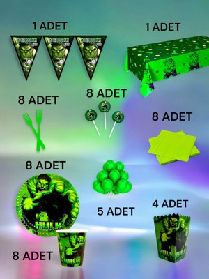 8 Kişilik Hulk Temalı  x l Paket - Doğum Günü Parti ve Eğlenceli Etkinlikler