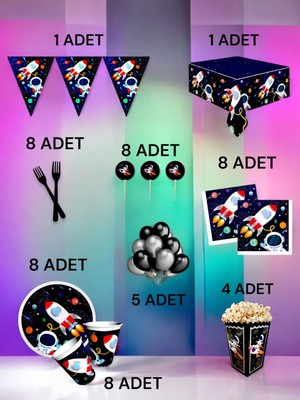8 Kişilik Uzay Temalı  x l Paket - Doğum Günü Parti ve Eğlenceli Etkinlikler