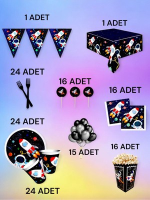 24 Kişilik Uzay Temalı  x l Paket - Doğum Günü Parti ve Eğlenceli Etkinlikler