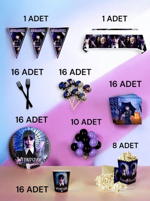 16 Kişilik Wednesday Temalı  x l Paket - Doğum Günü Parti ve Eğlenceli Etkinlikler