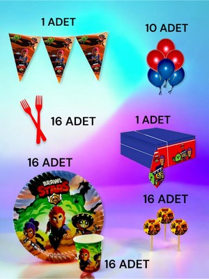 16 Kişilik Brawlstars Temalı L Paket - Doğum Günü Parti ve Eğlenceli Etkinlikler