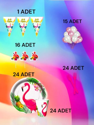 24 Kişilik Flamingo Temalı M Paket - Doğum Günü Parti ve Eğlenceli Etkinlikler
