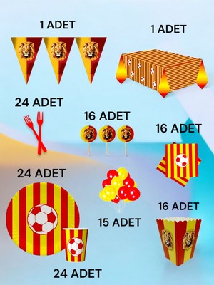 24 Kişilik Kırmızı Sarı Taraftar  x l Paket - Doğum Günü Parti ve Eğlenceli Etkinlikler