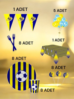 8 Kişilik Lacivert Sarı Taraftar L Paket - Doğum Günü Parti ve Eğlenceli Etkinlikler