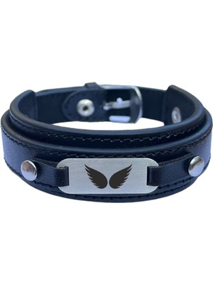 Erkeklere Özel 925 Ayar Gümüş Plakalı Derili Oval Motifli Sembol Bilekliği-421SEMBOL-Siyah