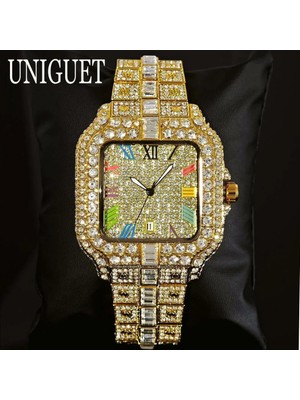 2025 Lüks Elmas Taşlı  Erkekler Için Gökkuşağı Kadranlı Takvim Kuvars Saatler Out Kol Saati Kadın Saat Lüks