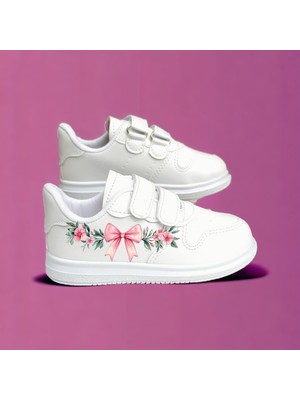 Çam Kurdela Baskılı Beyaz Bantlı Çocuk Spor Ayakkabı Sneaker
