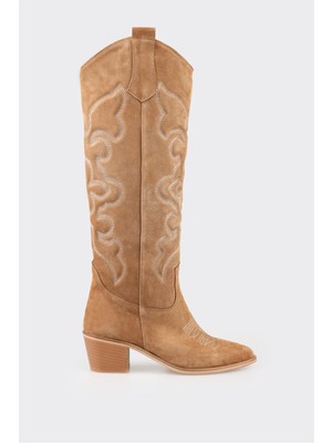 Elle Siyah Deri Kadın Çizme