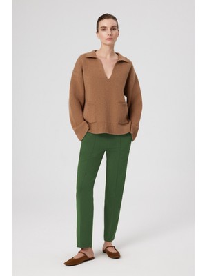 Yeşil Nervür Dikişli Cep Detaylı Kadın Pantolon