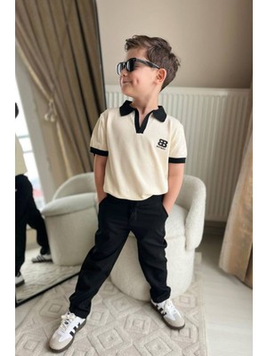 Miniğimin Cicileri Polo Yaka Erkek Çocuk Tişört ve  Pantolon 2 Li takım - Krem