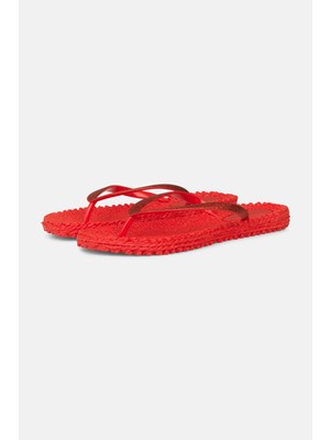 Ilse Jacobsen Deep Red CHEERFUL01 - Kırmızı Simli Parmak Arası Terlik