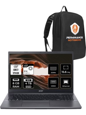 Acer Extensa 15 EX215-55 Intel Core I7 1255U 8gb 4tb SSD 15.6" Fhd Fdos Taşınabilir Bilgisayar & Per4 Çanta NXEGYEY004P305