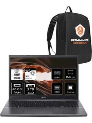 Acer Extensa 15 EX215-55 Intel Core I7 1255U 40GB 2tb SSD 15.6" Fhd Fdos Taşınabilir Bilgisayar & Per4 Çanta NXEGYEY004P339