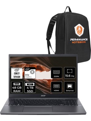 Acer Extensa 15 EX215-55 Intel Core I7 1255U 48GB 4tb SSD 15.6" Fhd Fdos Taşınabilir Bilgisayar & Per4 Çanta NXEGYEY004P345