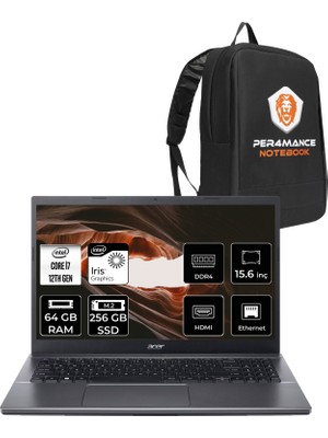 Acer Extensa 15 EX215-55 i7 1255U Notebook 64GB RAM 256GB SSD 15.6" FHD FreeDOS + Per4 Çanta NXEGYEY004P346
