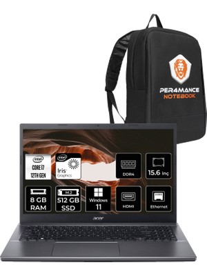 Acer Extensa 15 EX215-55 Intel Core I7 1255U 8gb 512GB SSD 15.6" Fhd W11H Taşınabilir Bilgisayar & Per4 Çanta NXEGYEY004P352