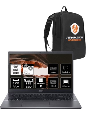 Acer Extensa 15 EX215-55 Intel Core I7 1255U 8gb 1tb SSD 15.6" Fhd W11P Taşınabilir Bilgisayar & Per4 Çanta NXEGYEY004P403
