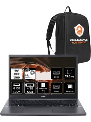 Acer Extensa 15 EX215-55 i7 1255U Notebook 8GB RAM 4TB SSD 15.6" FHD Win11 Home + Per4 Çanta NXEGYEY004P355