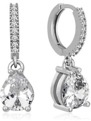 ​Gümüş Rodyum Halka Damla Küpe