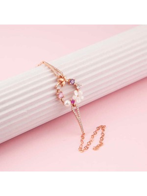 Gümüş Rose Kalp Manolya Çiçeği Kelebek Kadın Bileklik