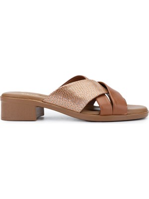 Tamer Tanca Kadın  Deri Taba Topuklu Terlik 899 25414 Bn Trlk Y25 K.taba/sım