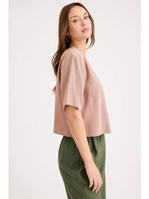 Yuvarlak Yaka Kısa Kol Crop Bluz