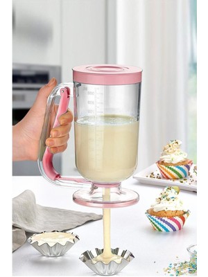 Royal Gross ROYALGROSS Pankek Dağıtıcı Hamur Porsiyonlayıcı 900 ml Pembe Dökme Aparatı Şekillendirici