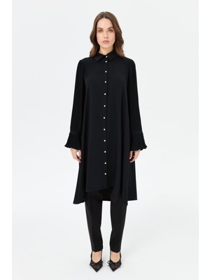 Pilise Kol Detaylı Şık Tunik  Siyah