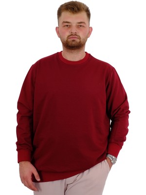 Mode Xl Büyük Beden Erkek Bisiklet Yaka Basic Sweatshirt U24174 Bordo