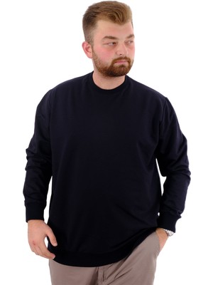 Mode Xl Büyük Beden Erkek Bisiklet Yaka Basic Sweatshirt U24174 Lacivert