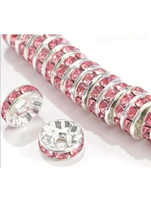 Yiğit Aksesuar 100 Adet 8 Mm Pembe Rondela Kristal Taşlı Takı Ara Aparatı