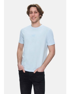 Ucla FABIO Gök Mavisi Bisiklet Yaka Baskılı %100 Pamuk Standard Fit Erkek Tshirt
