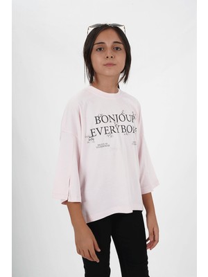 Haykids Kız Çocuk Süprem Kumaş Bisiklet Yaka Baskılı Tshirt