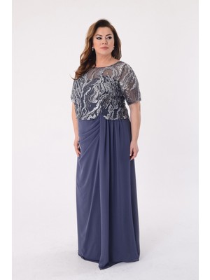 Büyük Beden Gri Renkli Abiye Elbise