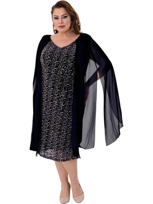 Büyük Beden Siyah Renkli Pul Payetli Kısa Abiye Elbise