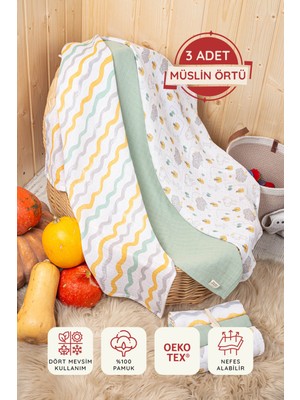 LUCKKA 3'lü Çok Amaçlı Müslin Örtü Seti - 75x75 cm - ZTC200