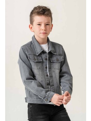 Çift Cepli Düğmeli Kot Erkek Çocuk Ceket