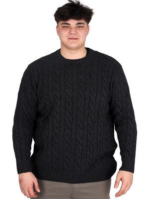 ModeXL Erkek Kazak Bisiklet Yaka Antrasit Renkli Desenli 6XL Büyük Beden Günlük Kullanım