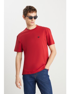 Wrangler MW7NM203877600 Kırmızı Erkek Relax Fit Bisiklet Yaka T-Shirt