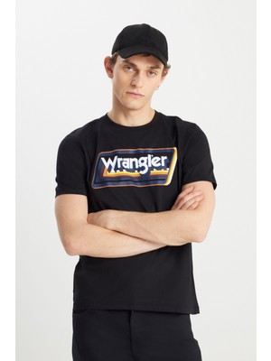 Wrangler W753EE001 Erkek Siyah Sarı Baskılı Bisiklet Yaka T-Shirt