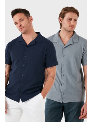 Buratti Pamuklu Regular Fit Kısa Kollu 2'li Paket Gömlek Erkek Gömlek 5902640S2
